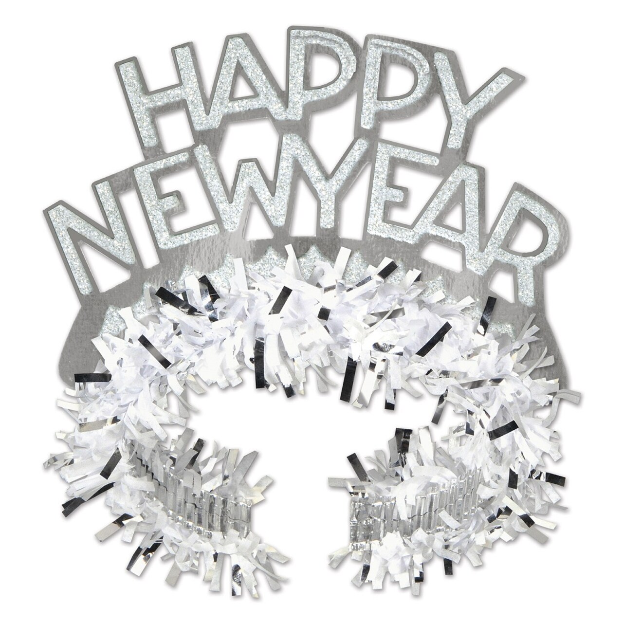 Beistle Club Pack of 50 White and Silver Regal "Happy New Years" Legacy Party Favor Tiaras